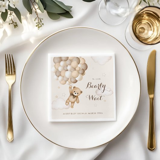 Bearly待ち茶色のクマ気球ベビーシャワー スタンダードカクテルナプキン