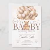 Bearly待ち茶色のホットエアバルーン赤ちゃんシャワー 招待状 (正面)