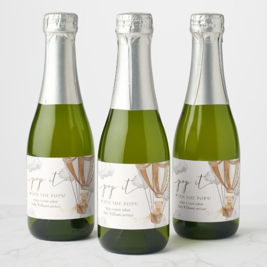 Bearly待つタンTeddy彼女がポップするポップ・アートの時にそれを耐える スパークリングワインラベル (ボトル)