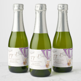 Bearly待つテディベアポップ・アートの薄紫時ポップ スパークリングワインラベル