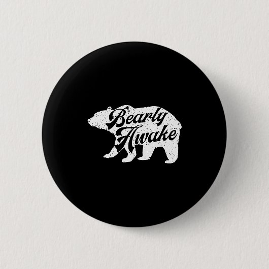Bearly Awake Bear. Funny Bear Christmas Pajamas Gi 缶バッジ (正面)