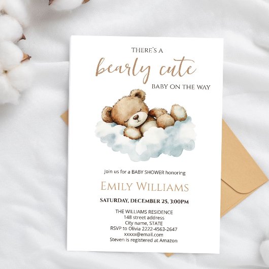Bearly Cute Baby Shower Invitation | Neutral Teddy 招待状