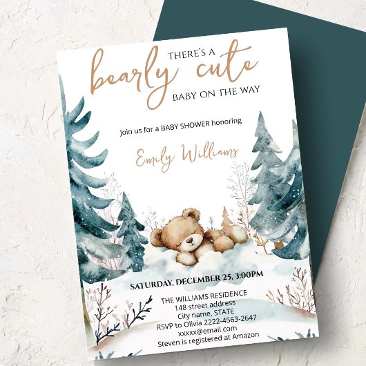 Bearly Cute Baby Shower Invitation | Woodland Bear 招待状