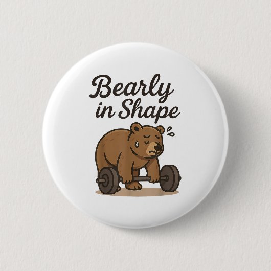 Bearly Is Shape – 重量挙げベアトレーニングジムL 缶バッジ (正面)