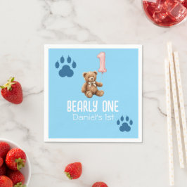 Bearly One | ブラウン テディベア 1歳の誕生日 スタンダードカクテルナプキン
