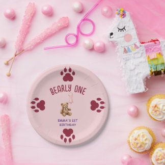 Bearly One | ブラウン テディベア 1歳の誕生日 ペーパープレート