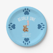 Bearly One | ブラウン テディベア 1歳の誕生日 ペーパープレート (正面)