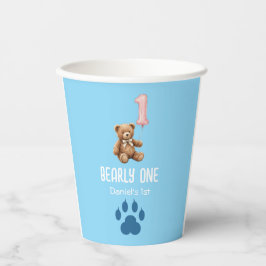 Bearly One | ブラウン テディベア 1歳の誕生日 紙コップ