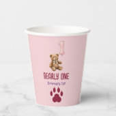 Bearly One | ブラウン テディベア 1歳の誕生日 紙コップ (正面)