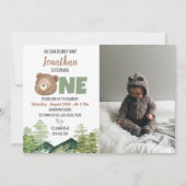 Bearly Turing One Woodland 1stバースデーフォト 招待状 (正面)