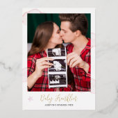 Bearly Waitテディガール写真ベビーシャワーバラ金ゴールド 箔招待状 (裏面)