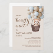 Bearly Waitテディバルーン男の子の赤ちゃんシャワーinvitat 招待状 (正面/裏面)
