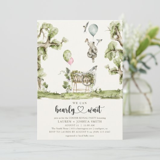 Bearly Waitハート性別によるパーティーの表示 招待状 (スタンド正面)