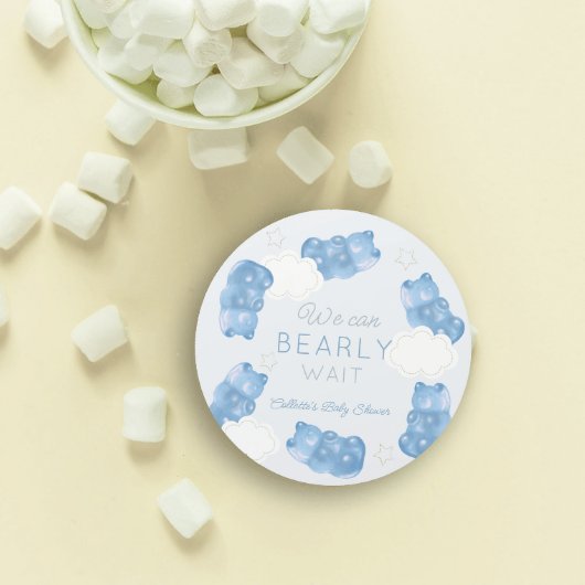 Bearly Waitブルーグミベア男の子ベビーシャワー ラウンドシール