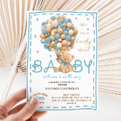 Bearly Waitブルーベアーバルーンベビーシャワー 招待状