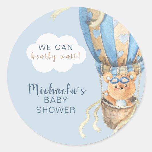 Bearly Waitブルーボーイベビーシャワー ラウンドシール (正面)