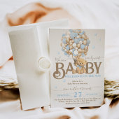 Bearly Waitボーホブルーバルーンボーイベビーシャワー 招待状