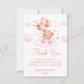 bearly wait女の子の赤ちゃんシャワーかわいいクマのピンク サンキューカード (正面)