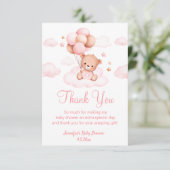 bearly wait女の子の赤ちゃんシャワーかわいいクマのピンク サンキューカード (スタンド正面)