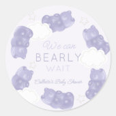 Bearly Wait紫色のグミベア赤ちゃんシャワー ラウンドシール (正面)