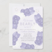 Bearly Wait紫色のグミベア赤ちゃんシャワー 招待状 (正面)