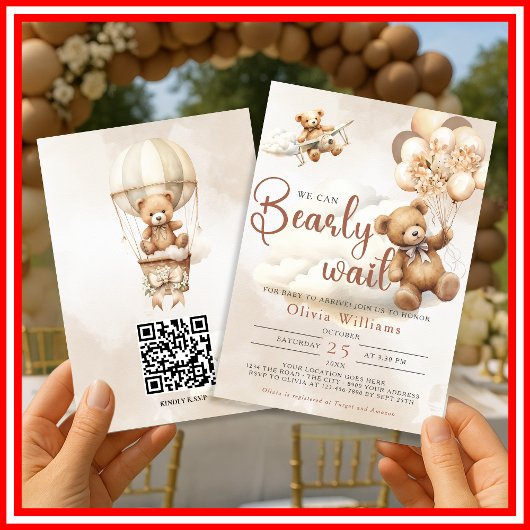 Bearly Wait ブラウン ベイビー シャワー 招待状
