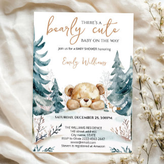 Bearly Wait Baby Shower Invitation | Woodland Bear 招待状