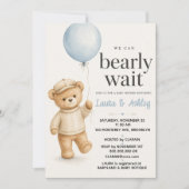 Bearly Wait Baby Shower Teddy Bear & Blue Balloon 招待状 (正面)