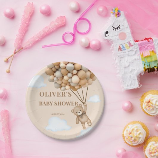 Bearly Wait Balloons赤ちゃん男女兼用シャワー ペーパープレート (パーティー)