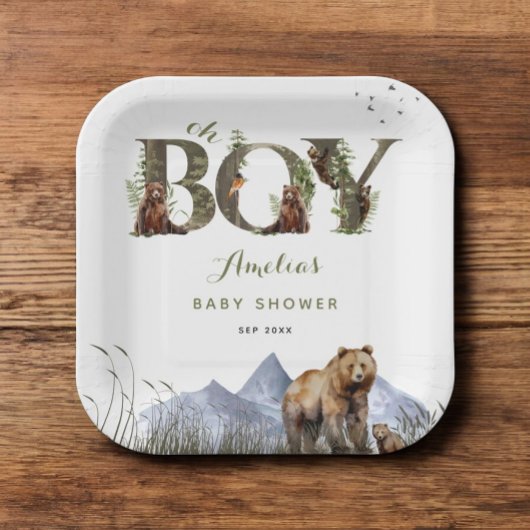 Bearly Wait Bear Adventure Moss Green Oh Boy ペーパープレート