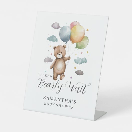 Bearly Wait Bear Balloon Baby Shower  台座サイン (正面)
