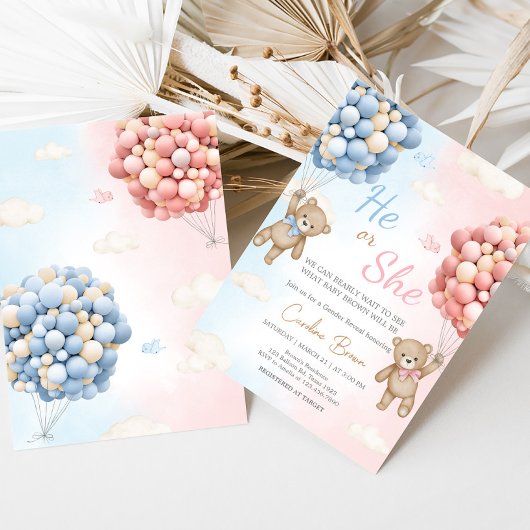 Bearly Wait Bear Balloon Gender Reveal  招待状