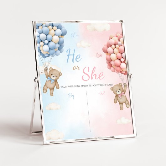 Bearly Wait Bear Balloon Gender Reveal Sign ポスター