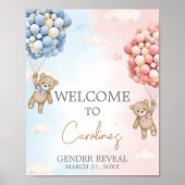 Bearly Wait BearBalloon Gender Reveal Welcome Sign ポスター (正面)