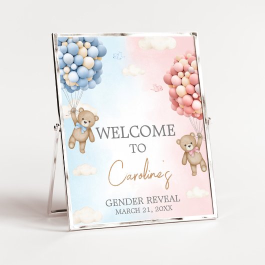 Bearly Wait BearBalloon Gender Reveal Welcome Sign ポスター