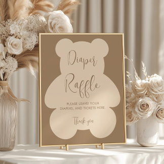 Bearly Wait Beige Baby Shower Diaper Raffle ポスター