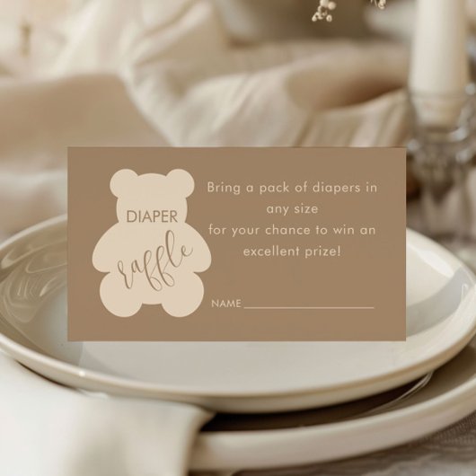 Bearly Wait Beige Baby Shower Diaper Raffle Ticket エンクロージャーカード