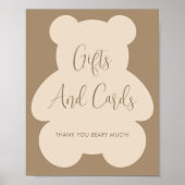 Bearly Wait Beige Baby Shower Gifts and Cards Sign ポスター (正面)