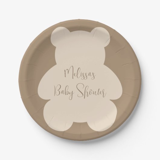 Bearly Wait Beige Teddy Bear Baby Shower ペーパープレート (正面)