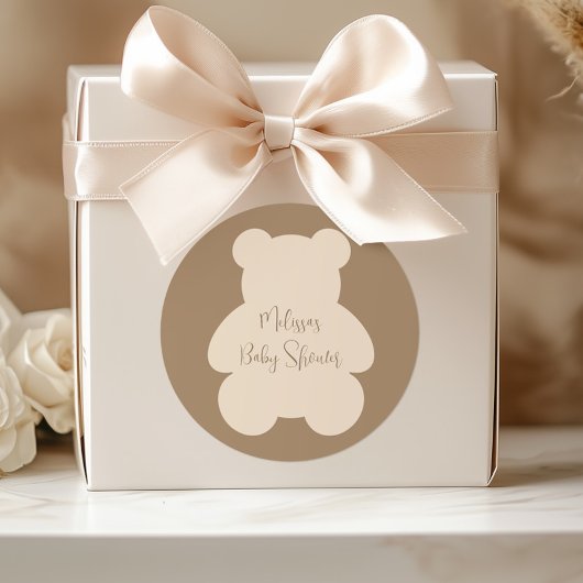 Bearly Wait Beige Teddy Bear Baby Shower ラウンドシール
