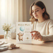 Bearly Wait blue Balloon Baby Shower QR Code 招待状