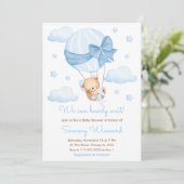 Bearly Wait Blue Balloon Boy Baby Shower 招待状 (スタンド正面)