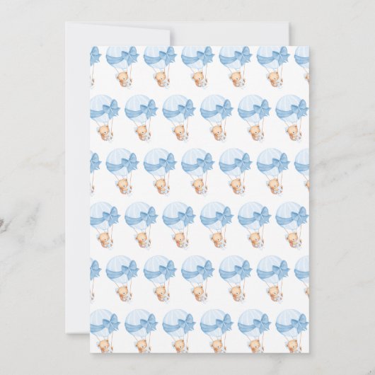 Bearly Wait Blue Balloon Boy Baby Shower 招待状 (裏面)