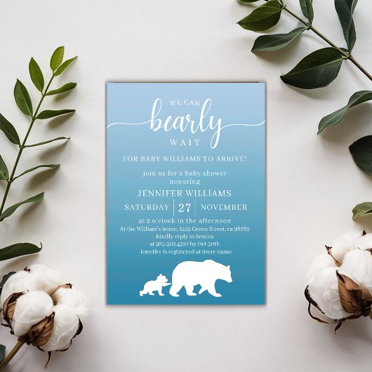 Bearly Wait Blue Gradient Baby Shower 招待状
