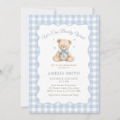 Bearly Wait Blue Teddy Bear Baby Shower 招待状 (正面)