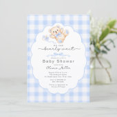 Bearly Wait Blue Teddy Bear Baby Shower Invite 招待状 (スタンド正面)
