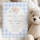 Bearly Wait Blue Teddy Bear Baby Shower Invite 招待状