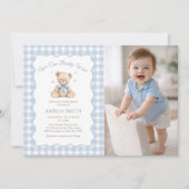 Bearly Wait Blue Teddy Bear Baby Shower Photo 招待状 (正面)
