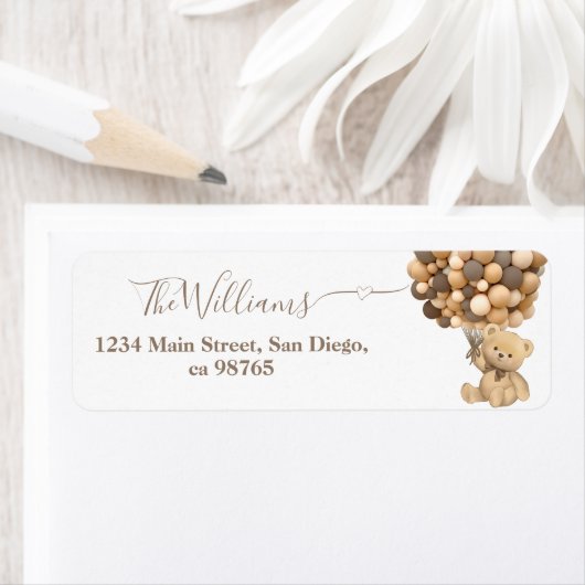 Bearly Wait Boho Balloon Neutral Baby Shower Book ラベル (インサイチュ)