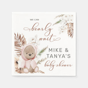 bearly wait boho bear girl baby shower napkins. スタンダードカクテルナプキン